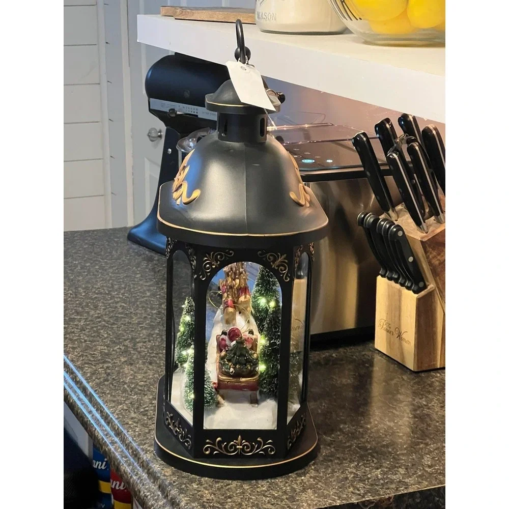 Christmas Illuminated Lantern with Interior Holiday Scene by Valerie Parr Hill